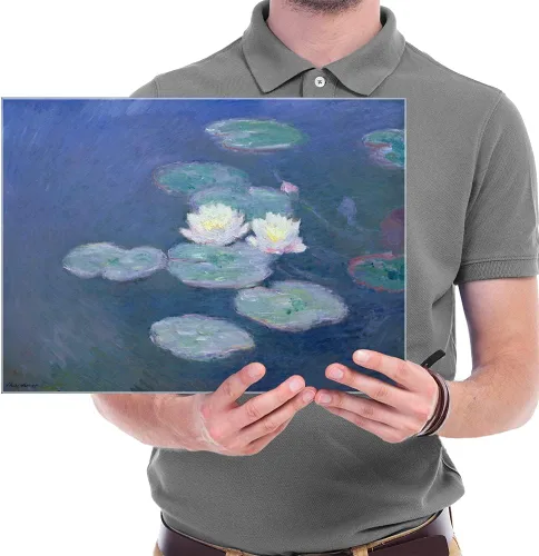 Vista 6 de Wieco Art Lienzos de nenúfares - Arte de pared de Claude Monet famosas pinturas al óleo florales de reproducción estirada y enmarcada con imágenes