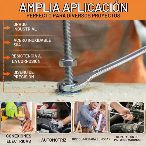 Vista 6 de Kit de surtido de arandelas planas de acero inoxidable de 108 piezas, 18 tamaños, juego de arandelas de tornillo de metal para pernos, industrial
