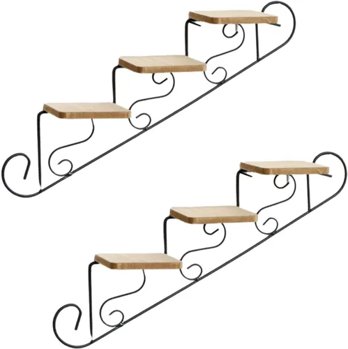Vista 7 de Wnvivi 2 piezas de soporte para macetas en forma de escalera, estante retro para colgar en la pared, estante creativo abierto montado en la pared