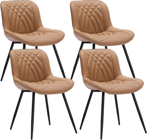 Vista 9 de Comfortable Upholstered Dining Chairs Set of 2, PU Leather Kitchen & Dining Room Chair with Backrest and Black Metal Legs, Modern Accent Dining