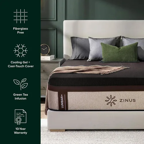 Vista 5 de Zinus Colchón Queen Lumbar+ de espuma viscoelástica prémium de 14 pulgadas Marrón