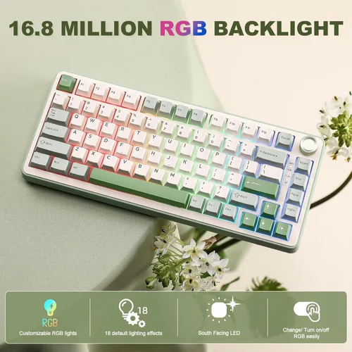 Vista 6 de YUNZII Teclado mecánico inalámbrico B75 PRO, diseño del 75% con perilla, estructura de junta de intercambio en caliente, interruptores prelubricados