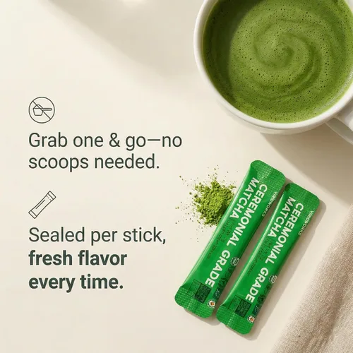 Vista 3 de Viridworks Paquetes de té verde matcha orgánico en polvo – grado ceremonial (primera cosecha de primavera) – Paquetes de una sola porción sin azúcar