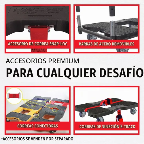 Vista 5 de Plataforma móvil Snap-Loc negra (EE.UU) con 1500 lb de capacidad, estructura de acero, ruedas de 4” y correa de sujeción opcional