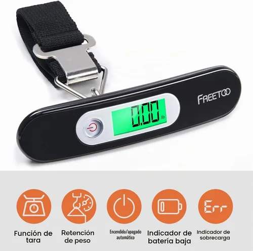 Vista 3 de FREETOO Báscula de equipaje portátil digital colgante para viajes, báscula de peso de maleta con laca de piano superior, capacidad de 110 libras