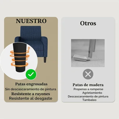 Vista 8 de DAGONHIL Silla de Acento para Sala de Estar, Silla Tapizada de Lectura para Dormitorio, Sillón de Tela de Lino, Sofá Individual para Sala de Azul