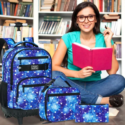 Vista 6 de 3 piezas de mochila rodante para mujeres y hombres, bolsa de 21 pulgadas para adultos con ruedas, juego de mochilas con ruedas para niñas y niños