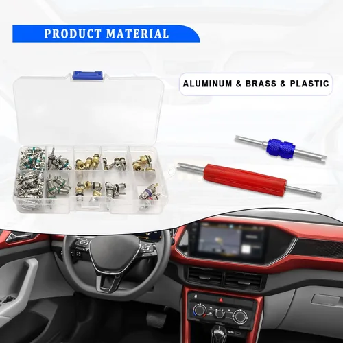 Vista 6 de 102PCS A/C R12 R134a Kit de sello de núcleo de válvula de aire acondicionado de automóvil, kit de reparación de núcleos de vástago de válvula