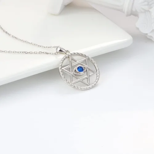 Vista 4 de QIUQIULU Collar de estrella de David para hombres y mujeres, plata de ley 925, collar de mal de ojo, joyería judía de Israel, Metal, Circonia cúbica