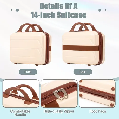 Vista 6 de GDFStudio Juego de equipaje de 3 piezas de 20/24/28 pulgadas, maleta giratoria de carcasa dura ABS con ruedas silenciosas de 360°, Beige, Moderno