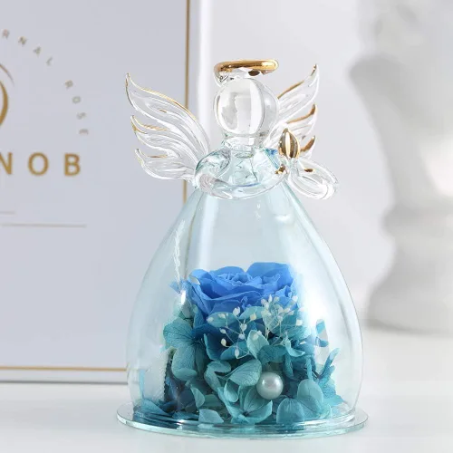 Vista 6 de ANLUNOB - Flores preservadas, regalos de cumpleaños y Navidad para mujeres, ángeles con bonitas rosas azules para regalos de boda y Acción de Gracias