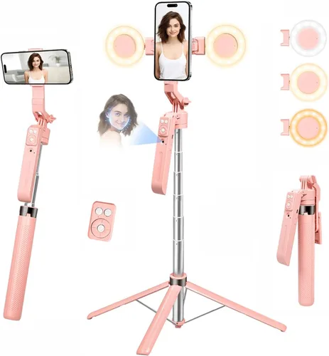 Vista 8 de Trípode para selfie stick de seguimiento automático con luz de llenado, rotación de 360 grados y control de gestos, trípode para selfie stick