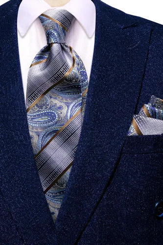 Vista 52 de Dubulle Corbata tejida de cachemira para hombre y gemelos de pañuelo para hombre, conjunto de gemelos para boda formal y negocios
