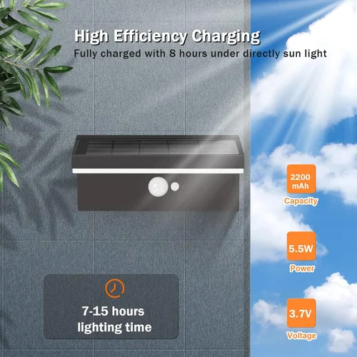Vista 6 de Paquete de 2 luces solares de pared para exteriores, sensor de movimiento, impermeable, del anochecer al amanecer, lámpara solar de montaje en Negro