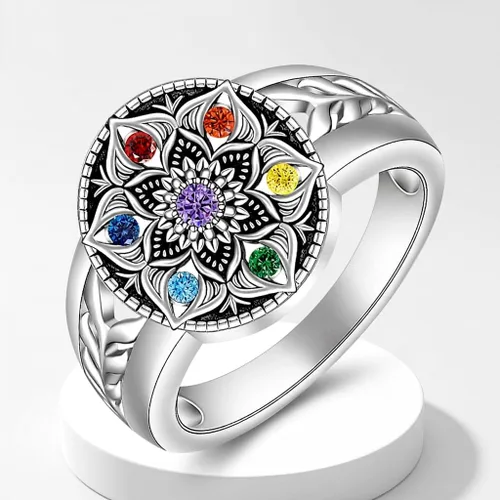Vista 7 de Fenthring Anillo de chakra mandala para mujer, joyería de yoga y flor de Mandala-101-Chapado en oro