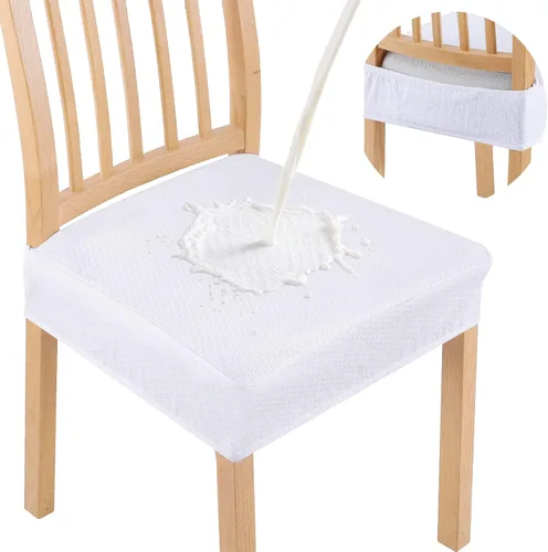 Vista 20 de Smiry Juego de 2 fundas de asiento impermeables para sillas de comedor, tela jacquard elástica, extraíble y lavable, fundas protectoras de asiento
