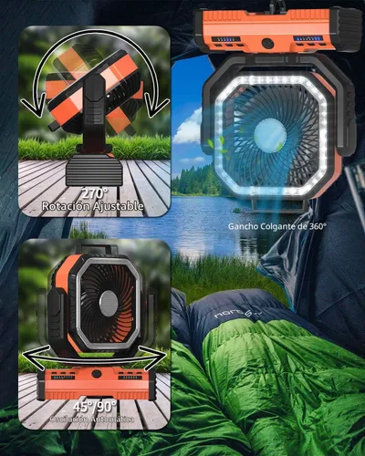 Vista 5 de ADUST Ventilador de campamento de 12 pulgadas, funciona con pilas, con linterna LED, ventilador oscilante portátil recargable de 44000 mAh