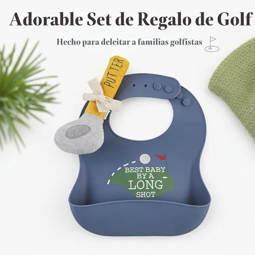 Vista 6 de Mud Pie Juego de babero y sonajero de silicona para bebé, cosas de golf