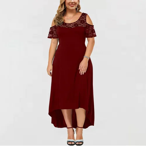 Vista 4 de Vestido de manga corta con hombros descubiertos para mujer, vestido de fiesta con estampado floral bohemio, vestido largo de línea A, dobladillo