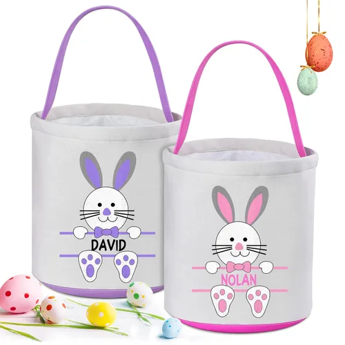 Vista 13 de Paquete de 2 cestas de Pascua personalizadas con asa, lona, azul