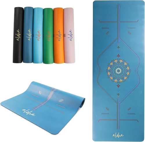 Vista 9 de Aloha Bliss - Tapete de yoga – Goma natural antideslizante, ecológica y resistente al sudor, alfombrilla de entrenamiento gruesa, 72 x 27 pulgadas