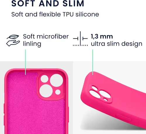 Vista 2 de kwmobile Funda compatible con Apple iPhone 13, funda protectora delgada de TPU con acabado mate suave, color rosa neón
