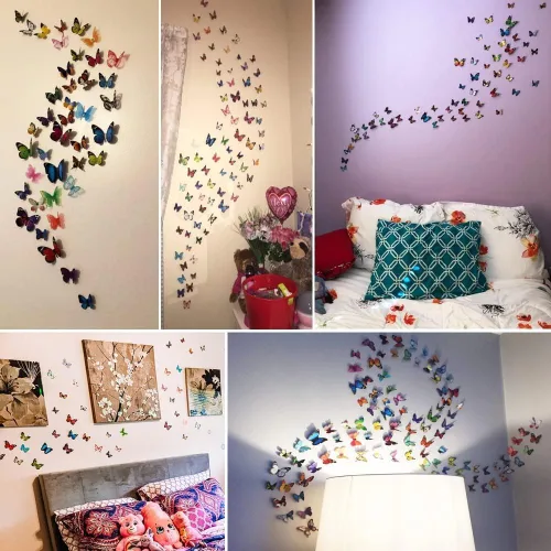 Vista 4 de 43 calcomanías de pared de mariposas 3D para decoración de murales, calcomanías removibles para la decoración del dormitorio en el hogar