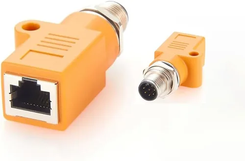 Vista 7 de Elecbee Adaptador de mamparo M12 a RJ45 impermeable M12 A Código 8 Pin hembra a RJ45 Jack de ángulo recto naranja