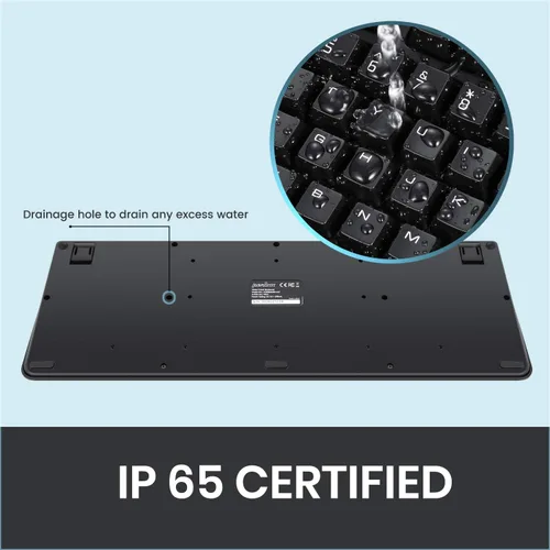 Vista 3 de Perixx PERIBOARD-517 - Teclado USB lavable con cable, certificado con nivel IP 65, negro, diseño en inglés de EE. UU