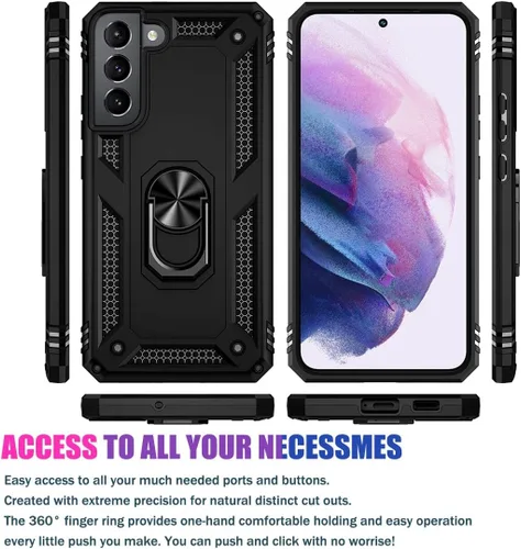 Vista 2 de Funda para Galaxy S22 Plus/S22+ 5G SM-S906U con protector de pantalla de vidrio templado, [grado militar] soporte magnético para anillo