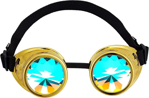 Vista 132 de Gafas de caleidoscopio retro con pinchos, gafas de cristal arcoíris steampunk estilo soldadura, gafas de cosplay punk