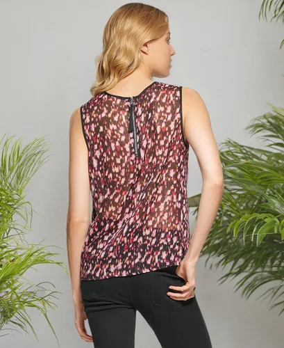 Vista 4 de DKNY Camiseta sin mangas con cierre de cremallera y cuello redondo para mujer