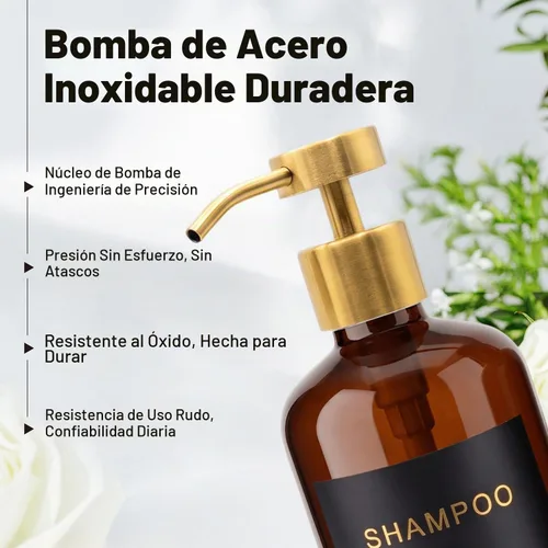 Vista 6 de Prus Waso Juego de dispensador de champú de ducha, ámbar y dorado Ámbar y oro
