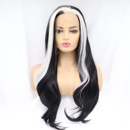 Vista 14 de 1001 #Color sintético rubio blanco encaje frente pelucas para mujeres pelo rubio platino largo cuerpo onda peluca resistente al calor fibra larga