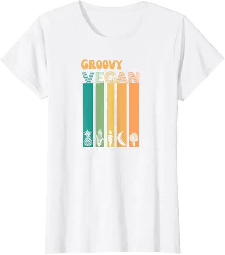Vista 24 de Groovy Vegan Retro Vintage Cool Veggies 70 80 Flower Power Camiseta, Negro