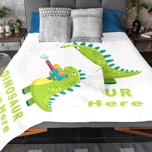 Vista 3 de Manta de bebé de dinosaurio personalizada para niños y niñas, manta personalizada de dinosaurio con nombre, manta de animal lindo para niños, manta