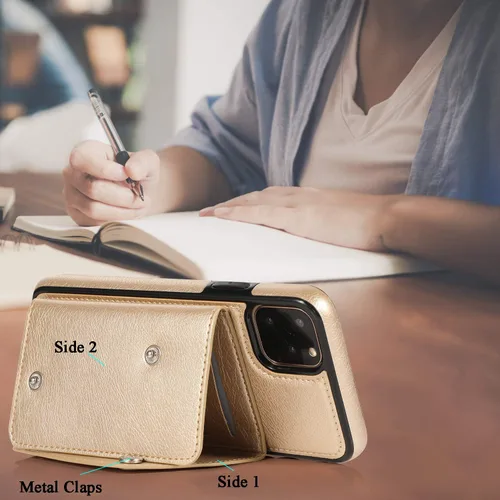 Vista 9 de LUVI Funda con tarjetero para iPhone 11 Pro con correa para el cuello, cadena cruzada, correa de muñeca, funda protectora con ranura para tarjeta