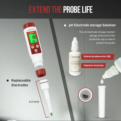 Vista 3 de Medidor de pH para alimentos Medidor de pH digital para fermentación Salsa picante Enlatado Punta de lanza Probador de alimentos pH Sonda