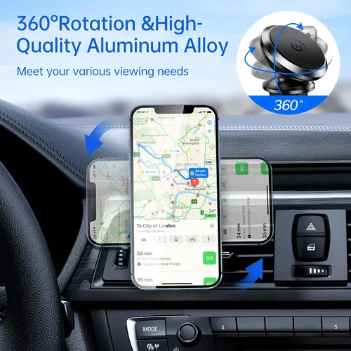 Vista 2 de SYNCWIRE Soporte magnético para teléfono para automóvil, giratorio de 360°, imanes súper fuertes, ventilación de aire, soporte para teléfono celular