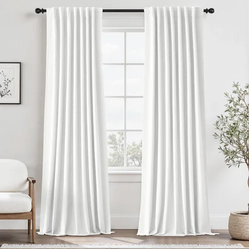 Vista 111 de UHITECH Cortinas cortas de lino de 24 pulgadas de largo para ventanas pequeñas de granja, cortinas opacas modernas para sala de estar, pestañas