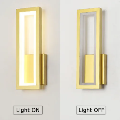 Vista 4 de Lámpara de pared LED para interiores, regulable, 16 W, oro, moderna, simple, rectangular, lámpara de pared, aluminio y acrílico, iluminación