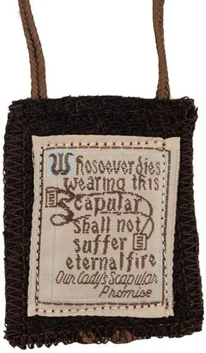 Vista 3 de Venerare Figura Santa Católica Escapulario de San 100% lana Viene con papeles de inscripción (ur Lady of Guadalupe Escapular (fondo dorado))