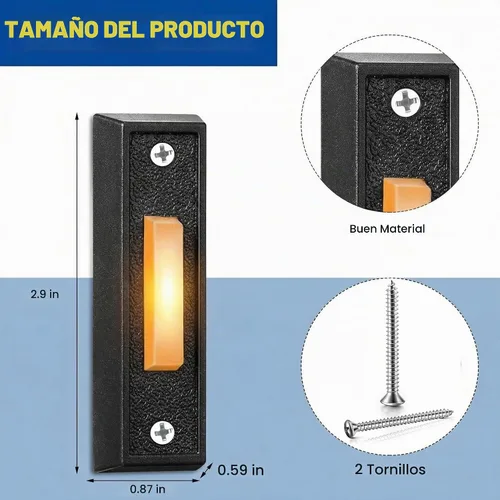Vista 2 de Saillong 1 botón de timbre iluminado, negro, luz cálida