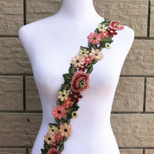 Vista 4 de Acxico Cinta de encaje bordada de flores de 1 yarda, apliques de costura para boda, manualidades, bricolaje