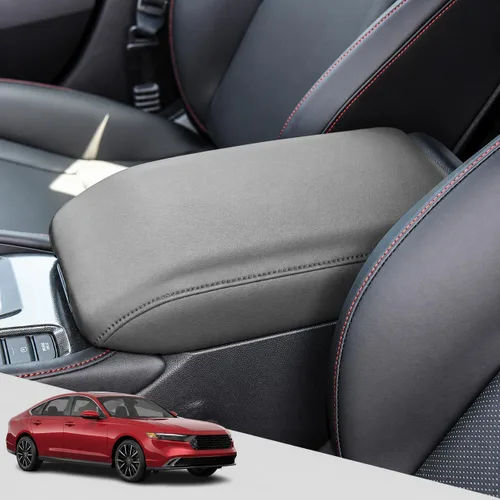Vista 77 de Great-luck Funda de cuero para consola central, almohadilla para reposabrazos, accesorios de cubierta de caja (costuras rojas) para BMW X1 2023 2024