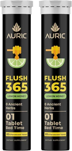 Vista 11 de Auric Flush 365 Tabletas efervescentes Fórmula de apoyo para el bienestar a base de plantas Sabor miel limón 20 tabletas