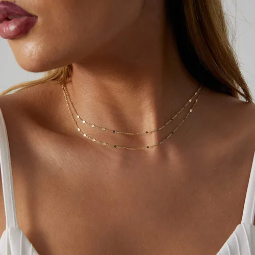 Vista 2 de Sewyer Gargantilla chapada en oro de 14 quilates para mujer, delicada, cadena de monedas, gargantilla de iluminación simple, collares de espina