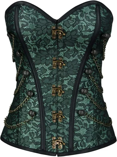 Vista 13 de Charmian - Corsé Steampunk gótico con espiral de acero para mujer, con cadenas Negro