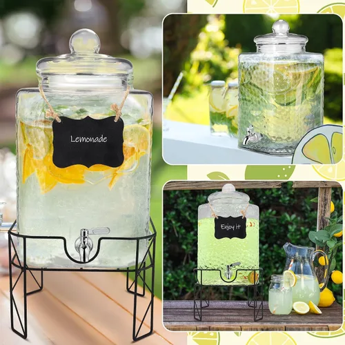 Vista 7 de Kochorie Dispensador de bebidas de vidrio de 4.6 galones con soporte y dispensador de bebidas de espita inoxidable con tapas, dispensador de bebidas