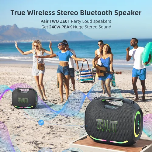 Vista 8 de ZEALOT ZE01 - Bocina portátil Bluetooth, 120W de potente sonido estéreo con graves profundos, inalámbrica, gran bocina para fiesta, compatible